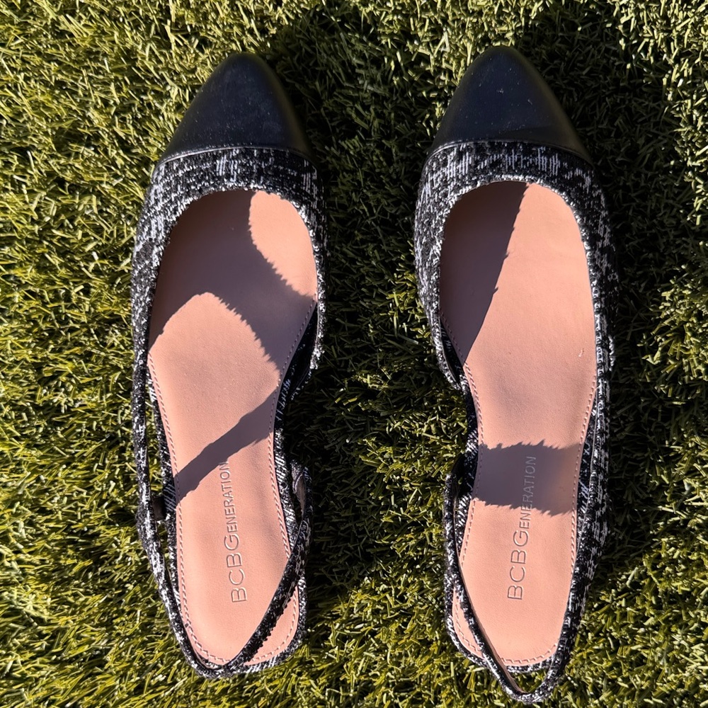 BCBGeneration Black and White Tweed Slingback Heels - Picture 9 of 15